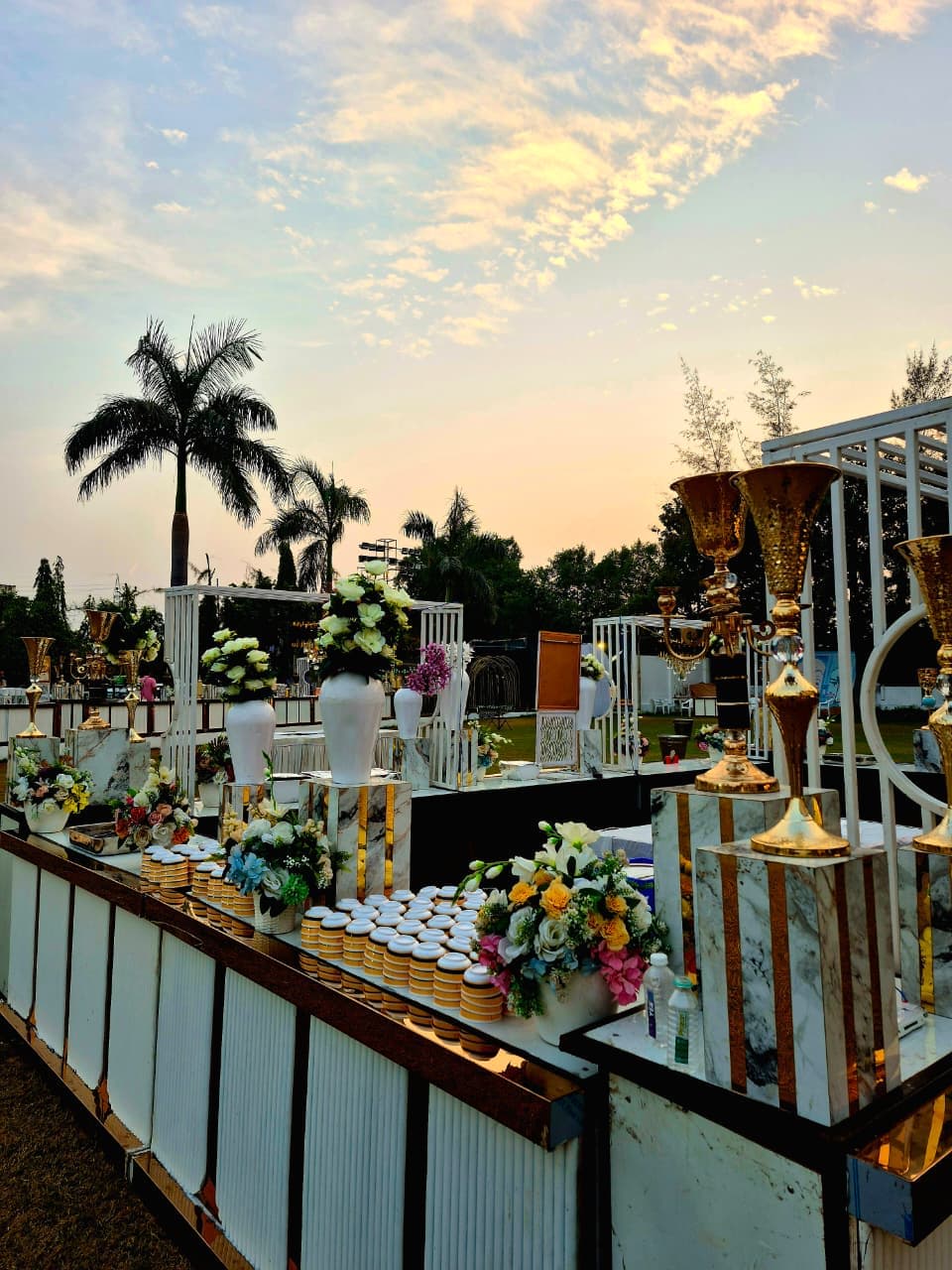 Elegant golden-hour wedding catering setup by Ganesh Catering Service